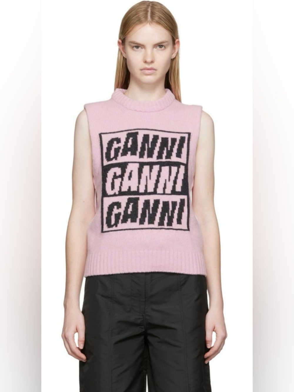 Ganni Pale Pink Knit Logo Sweater Vest